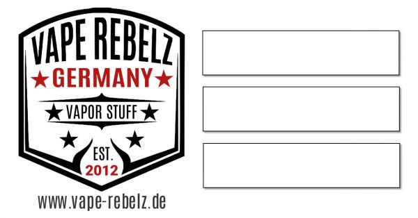 10x selbstklebendes farbiges Vape-Rebelz® Etiketten Label (63mm x 33mm)